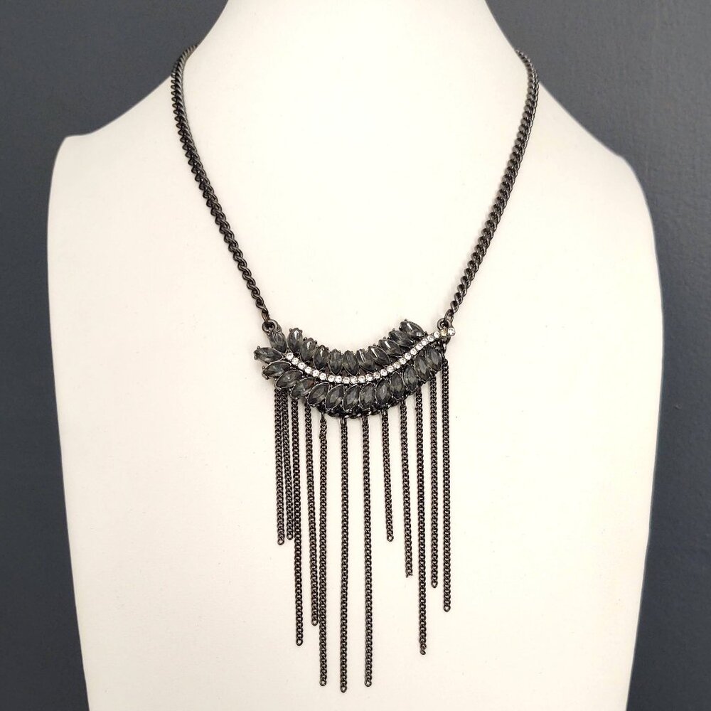 Gray bead and clear cz's with chain necklace